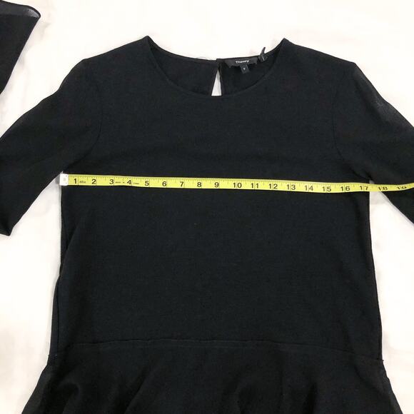 Theory Lexanda C Idol Black Bell-Sleeve Peplum Blouse Top - Picture 9 of 11